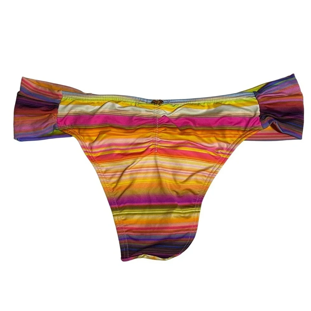 NEW PilyQ Fanned Side Colorful Chevron Striped Bikini Bottom Sz. S